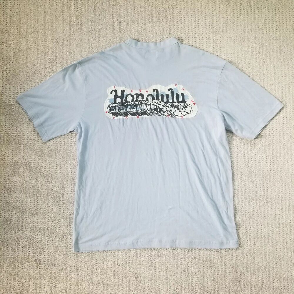 Honolulu Hawaii Aloha Embroidered Basic Concepts Mens Blue Tshirt Size XL Surf